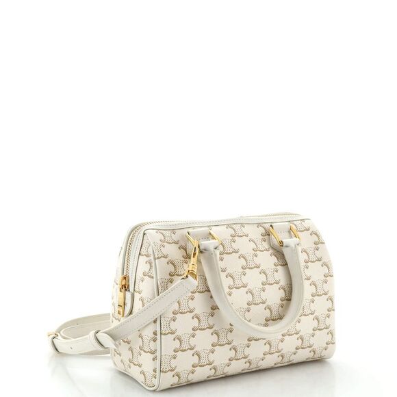 Celine Boston Bag Triomphe Coated Canvas Small Neutral - Picture 2 of 11